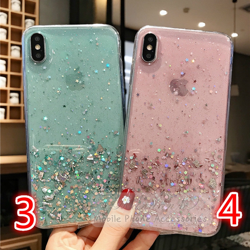 Ốp điện thoại mềm trong suốt phối kim tuyến lấp lánh cho Samsung S8 S9 S10 Plus S9+ Note 8 9