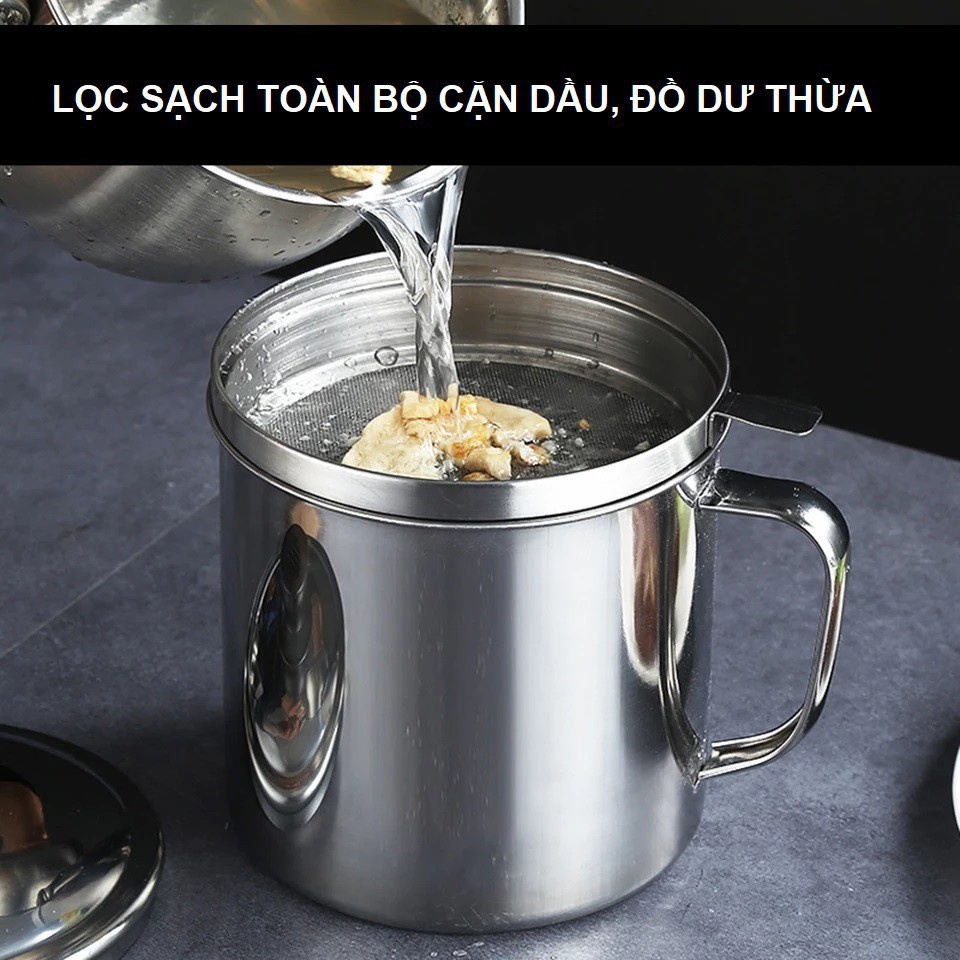Ca Lọc Dầu Ăn Inox 304 Lọc Dầu Cực Trong ,Không Để Lại Cặn, Hũ đựng dầu ăn có nắp Dung tích 1000ml