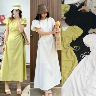 ĐẦM MIDI TAY PHỒNG KHOÉT EO