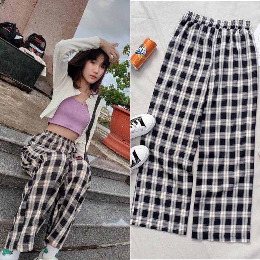 Quần Kẻ Nữ Caro ỐNG Rộng LƯNG CAO VẢI MÊM ULLZANG FREESIZE full bảng màu