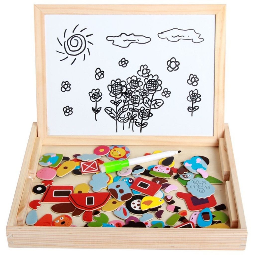 Đồ Chơi Ghép Hình Nam Châm Kèm Viết 2 Mặt Bằng Gỗ lắp Ghép Thông Minh Montessori Cho Bé - Shop Bố Mốc