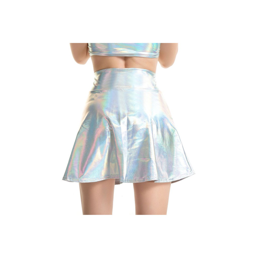 Chân Váy Chữ A Lưng Cao Bằng Da Bóng Màu Vàng Đồng Thời Trang Cho Nữ