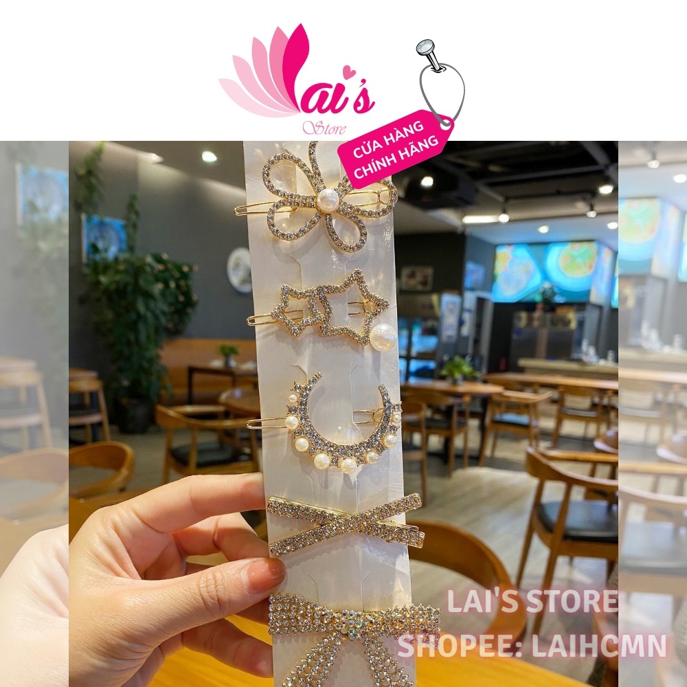 Kẹp Tóc Mái Đính Đá Lắp Lánh Cặp Bấm Mái Nữ Đẹp Vintage Hàn Quốc Cute Dễ Thương Xinh Xắn Hot Trend 2022 - LAI'S STORE