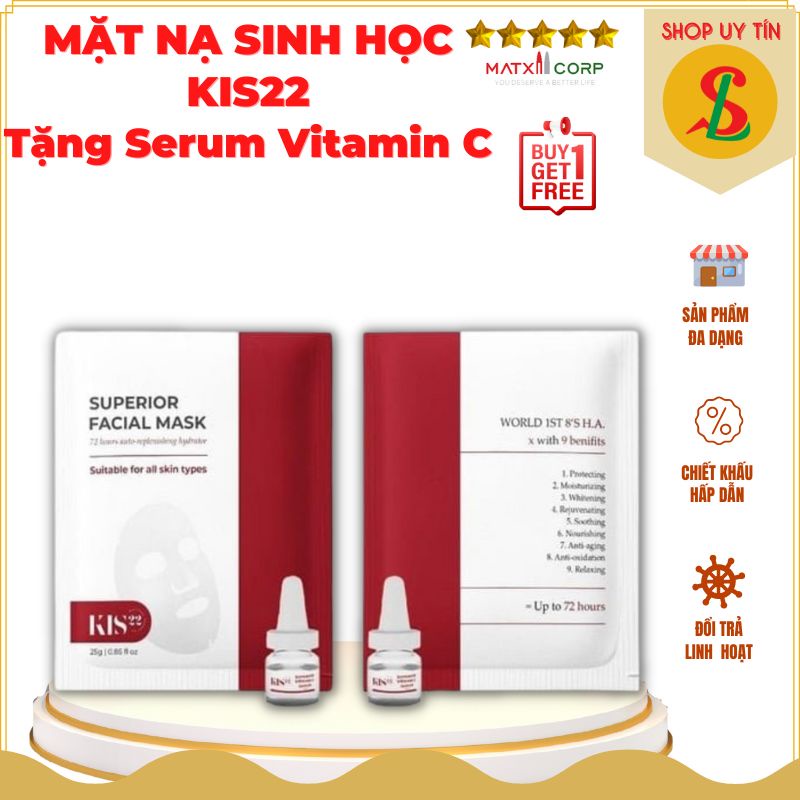 Mặt nạ dưỡng da sinh học Kis22, mask trắng da thu nhỏ lỗ chân lông tặng kèm Serum VitaminC MatxiCorp NPP Songliemshop