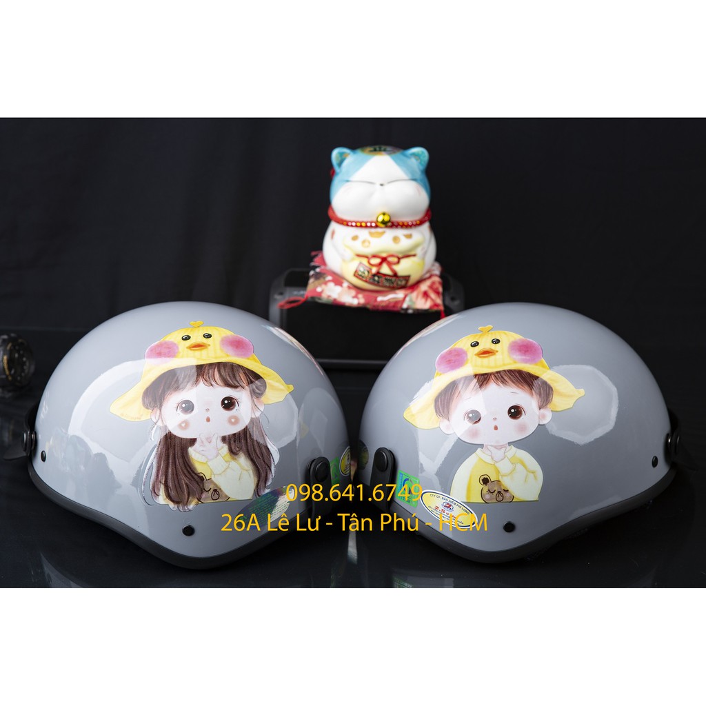 MŨ NÓN BẢO HIỂM NGƯỜI LỚN HÌNH CHIBI - MÀU XÁM