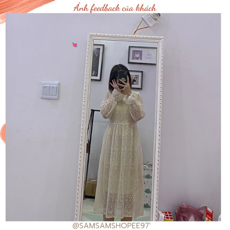Đầm dài tay trắng tiểu thư Vintage