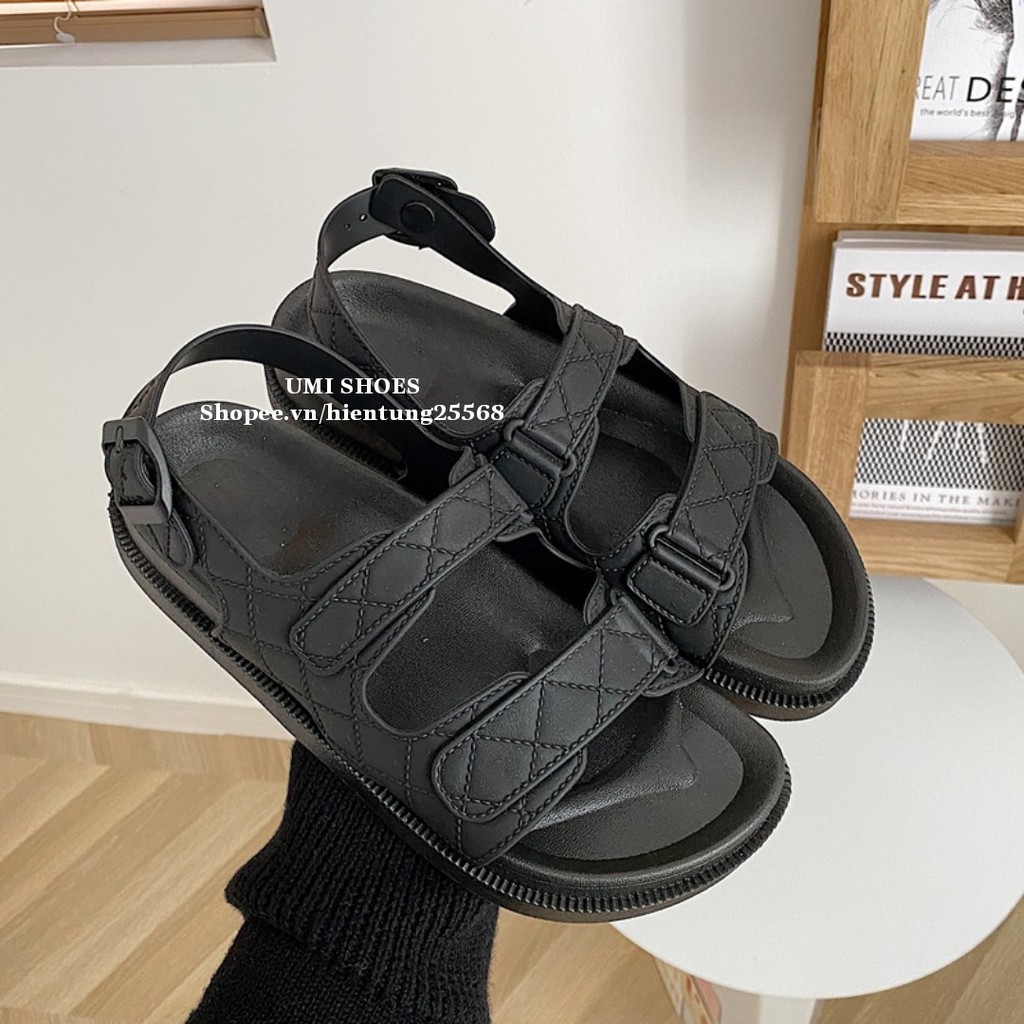 Sandal dẻo Ulzzang đi mưa nữ 2 quai ngang cao su 3 màu dễ phối đồ đen/trắng/kem đế bằng rửa nước xinh mẫu mới hot trend