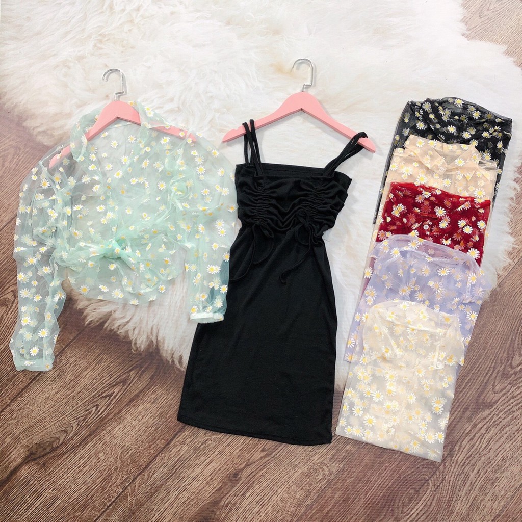 Set Váy Thun Gân Và Áo Hoa Khoác Ngoài | BigBuy360 - bigbuy360.vn