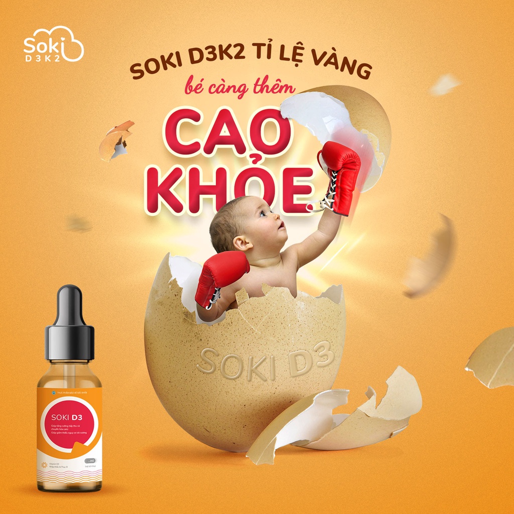 Combo 4 hộp Soki D3K2 Bổ sung Vitamin D3 tăng hấp thu Canxi - Vượt chuẩn Chiều Cao