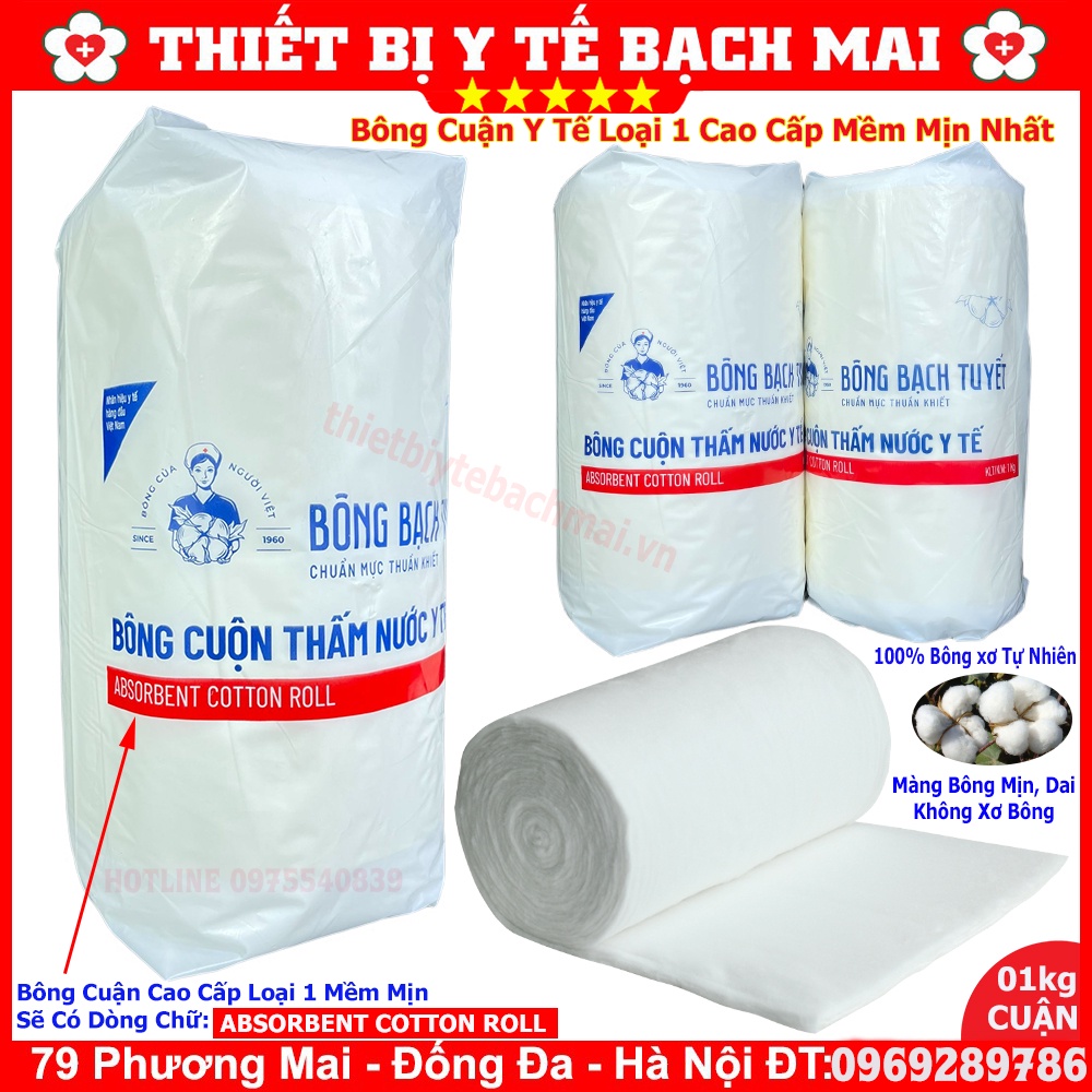 [Loại 1] Bông Cuận Y Tế Bông Bạch Tuyết ABSORBENT COTTON ROLL Màng Bông Mềm Mịn, Dai, Không Xơ Bông