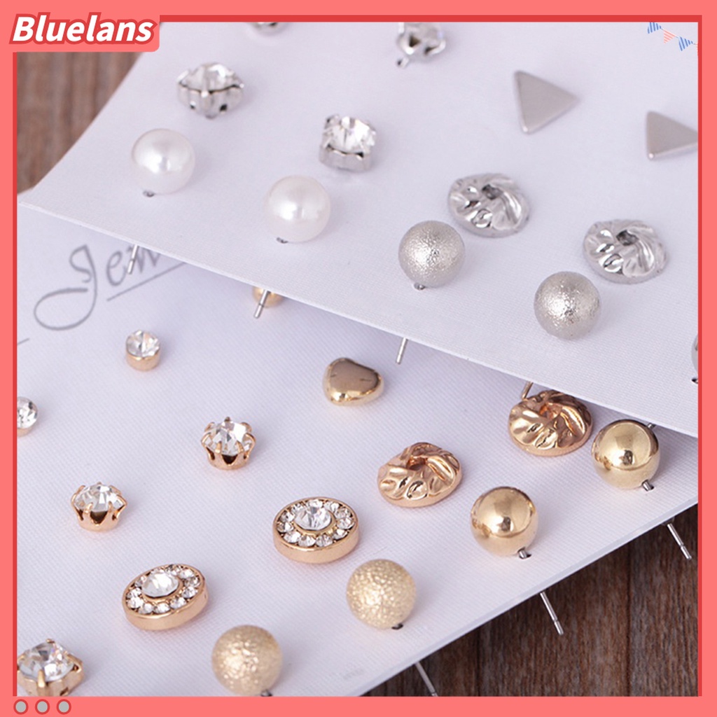 Set 12 đôi khuyên tai đính đá xanh dương nhiều kiểu dáng