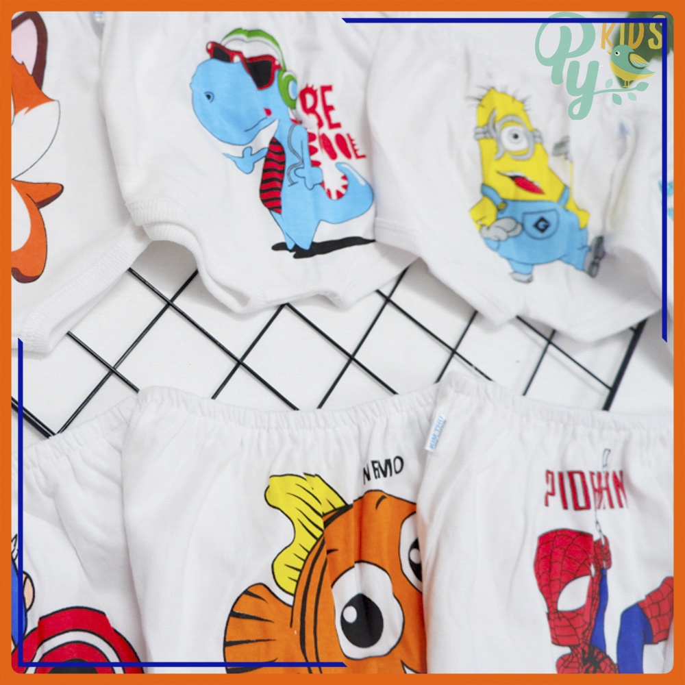 Quần đùi trắng cotton hình mông thú, hình in hoạt hình dễ thương cho bé từ 4-30kg