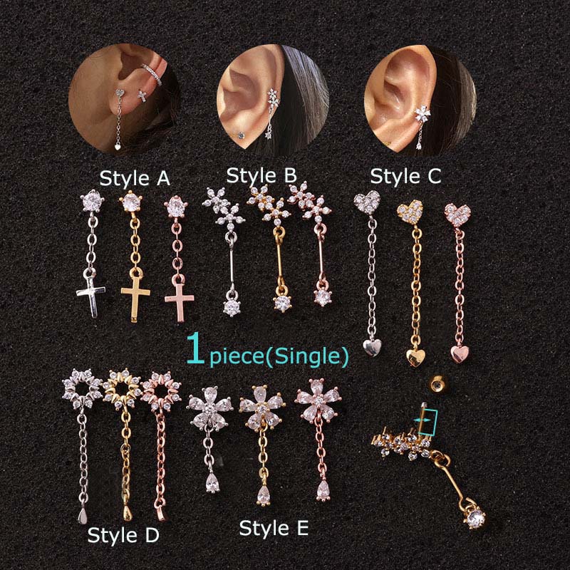 Khuyên Tai Thép Không Gỉ Đính Đá Zircon 20g