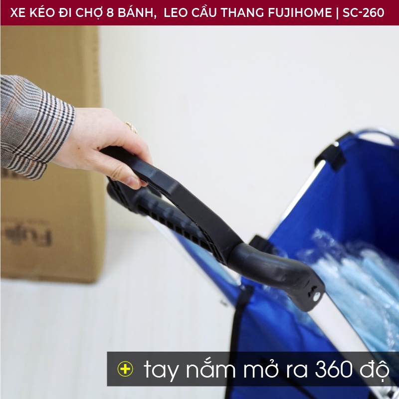 Xe kéo đi chợ leo cầu thang 8 bánh Nhật Bản Nhập Khẩu 60kg, xe đẩy hàng đi chợ gấp gọn có giỏ túi đa năng inox mini