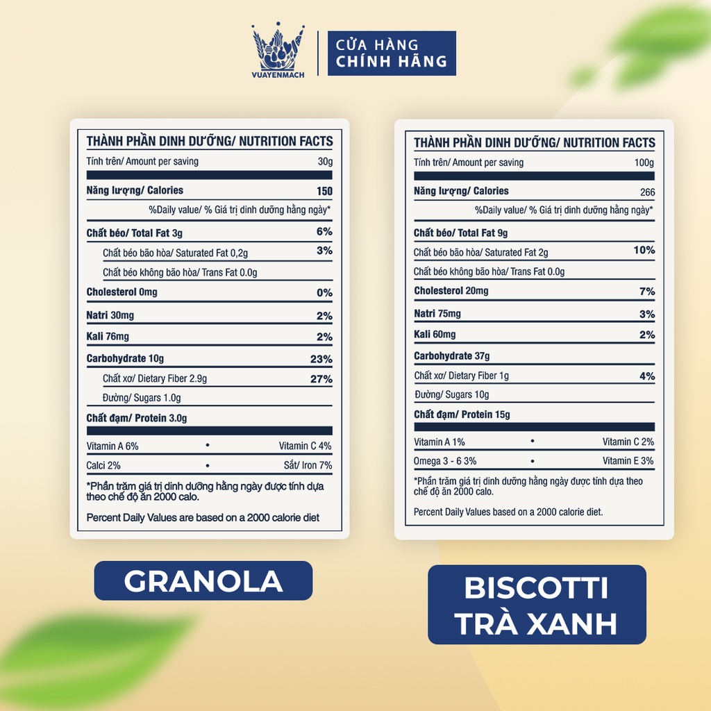 [Combo Ăn vặt Healthy] Granola 500gr + Biscotti Trà xanh 250gr VUA YẾN MẠCH