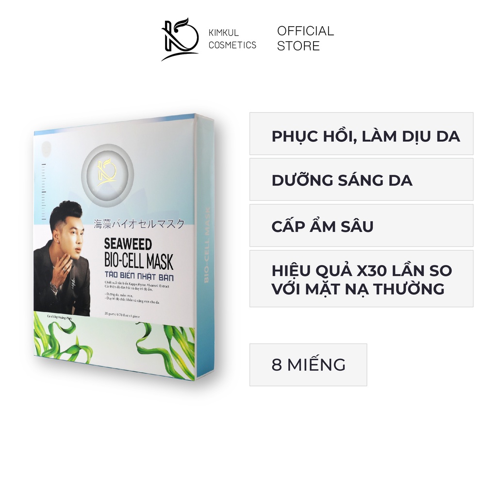 Hộp 8 Mặt nạ tảo biển Nhật Bản KimKul Seaweed Bio-Cell Mask giảm thâm mụn cấp ẩm trẻ hóa da