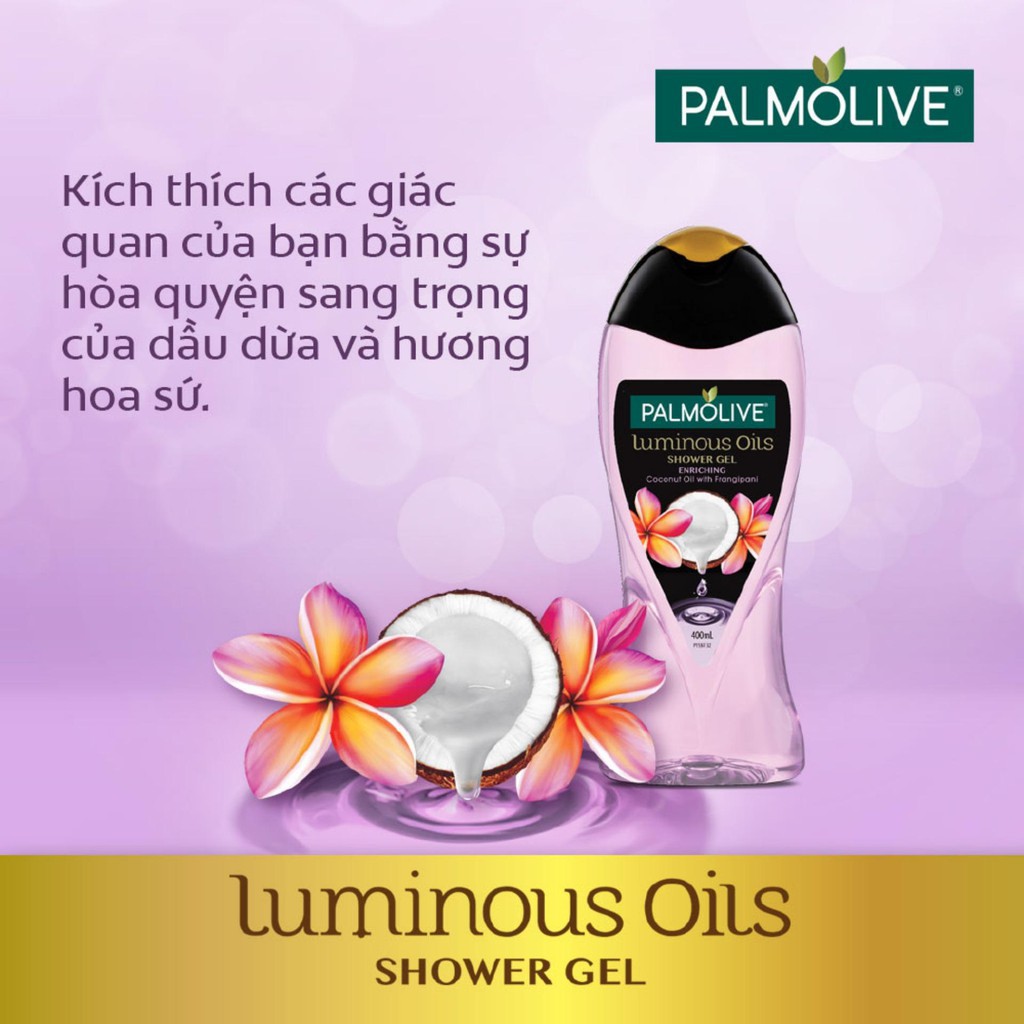 Bộ 2 sữa tắm tinh dầu dưỡng ẩm Palmolive Luminous Oils thiên nhiên 400ml/chai