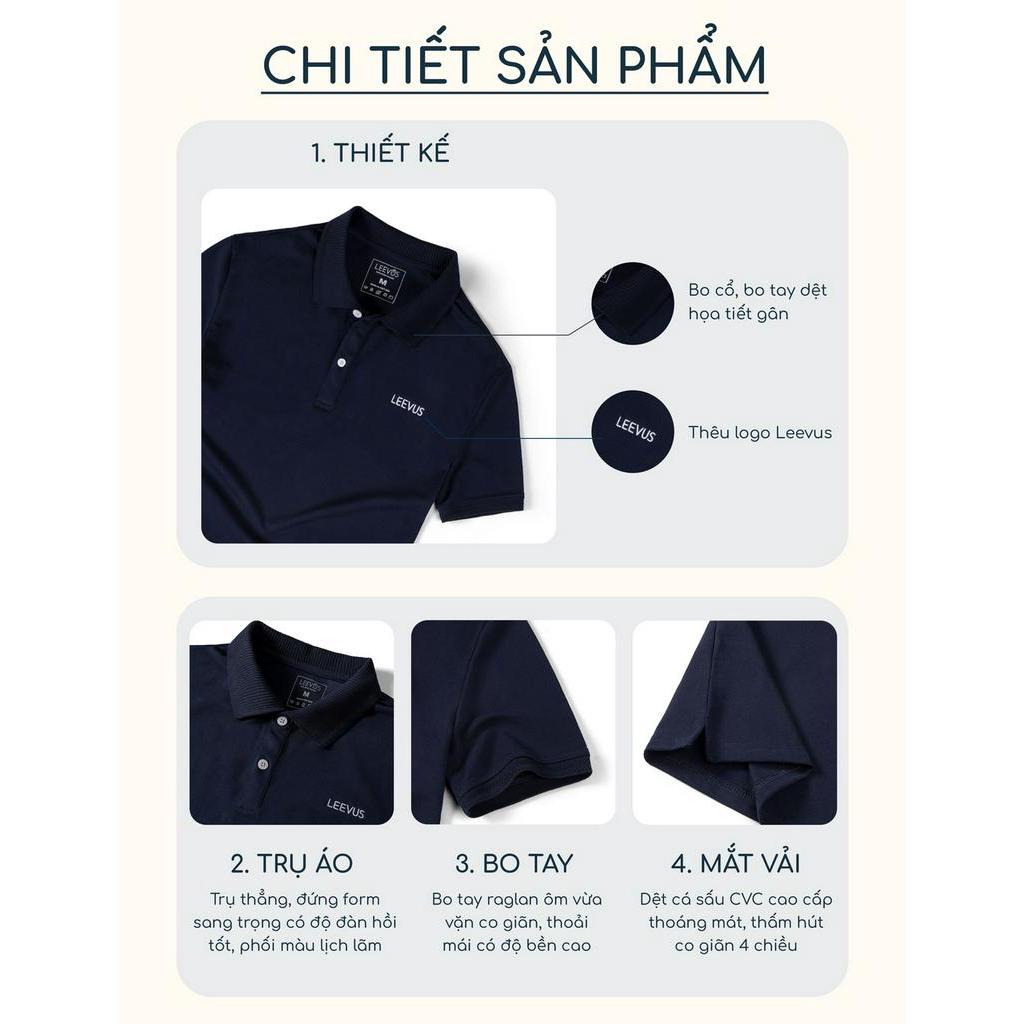 Áo Polo nam có cổ DASA màu đen, thêu logo, vải CVC cá sấu, form regular APL23 LEEVUS, BASIS, GUTTI