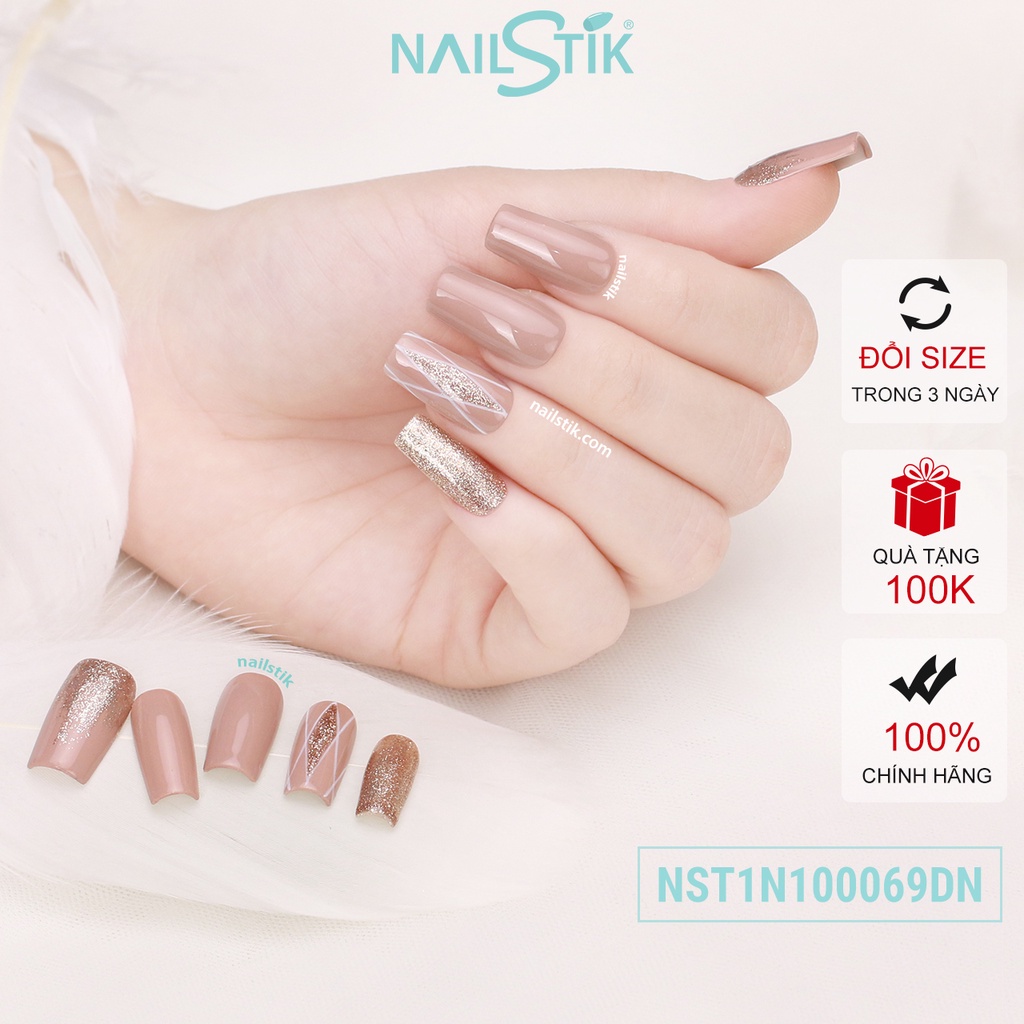 Móng úp thiết kế by NAILSTIK, màu nude, form móng ngang, ngắn/dài, 069