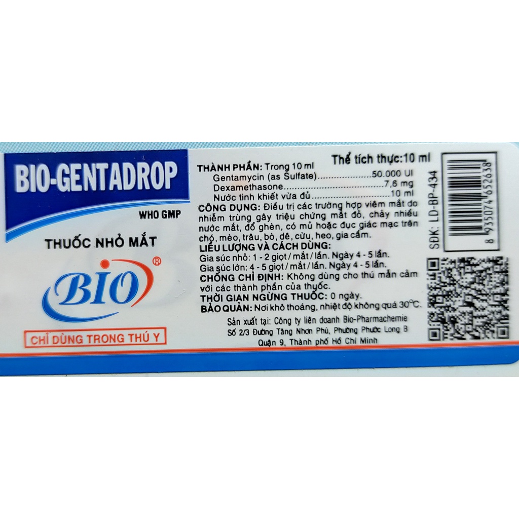 BIO-GENTADROP 10ml Dùng cho gia súc, gia cầm, chó, mèo
