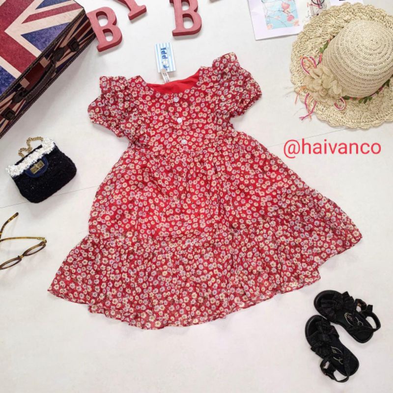 Đầm váy voan tơ dài bé gái dễ thương mềm mại dáng xòe hoa nhí Haivanco mềm mại thoáng mát bé gái 2 đến 10 tuổi đi tiệc