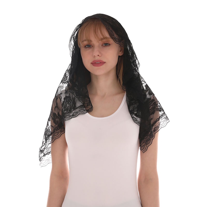 Khăn che mặt trùm đầu vải ren màu trắng/đen thời trang cho cô dâu