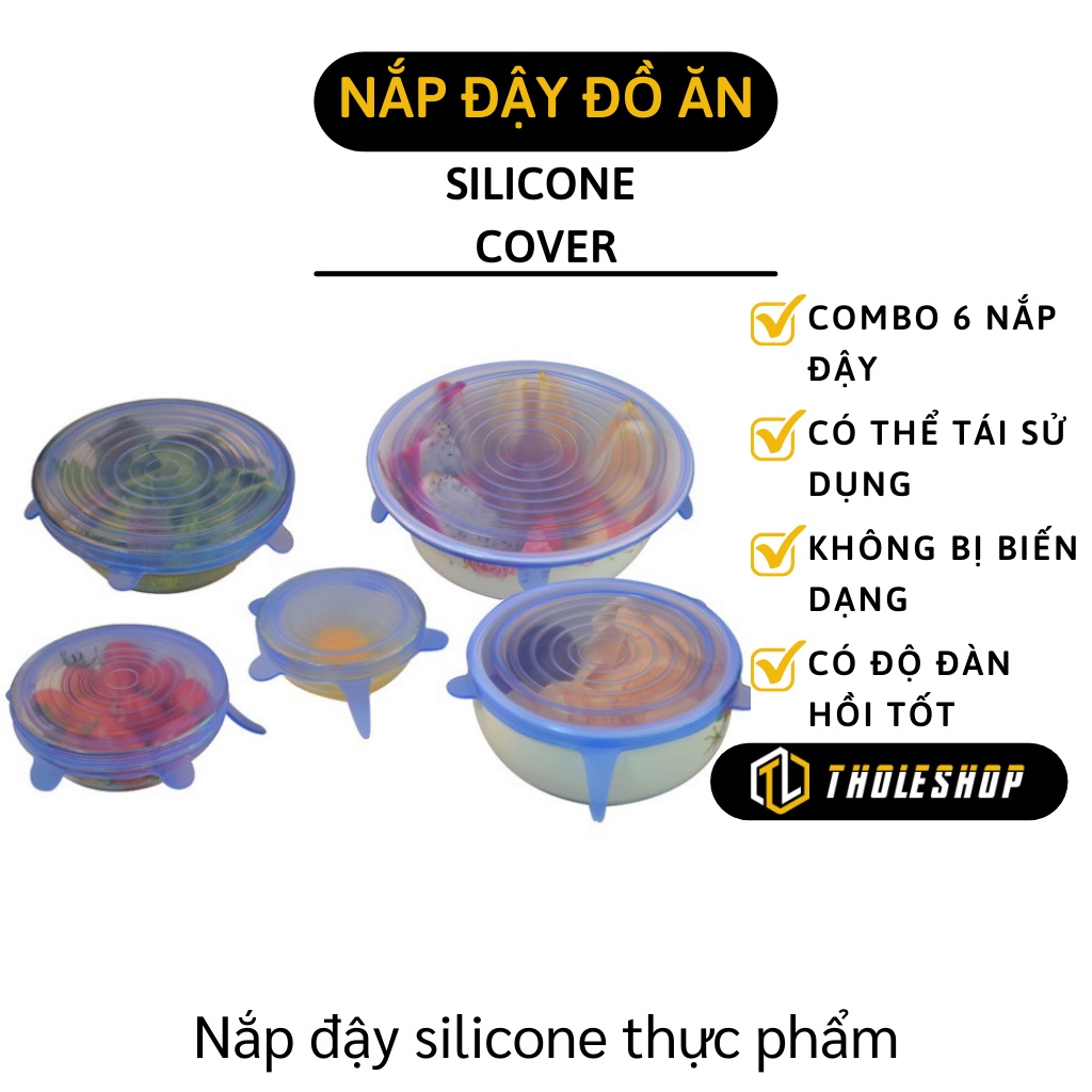 Nắp Đậy Thực Phẩm - Bộ 6 Miếng Silicon Bọc Thực Phẩm, Màng Bọc Bảo Quản Thức Ăn 4167