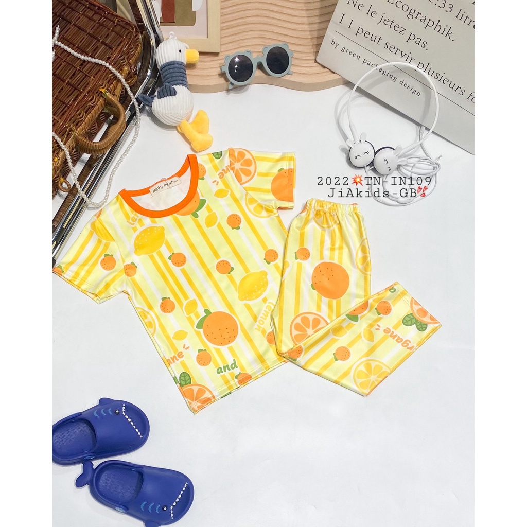 Bộ Tay Ngắn Quần Dài VẢI 3D MINKY MOM In Hình Họa Tiết Trái Cây Cho Bé TN-IN109