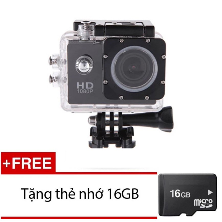 Camera hành trình phượt chống nước dành cho xe máy tặng kèm thẻ nhớ chuyên dụng MicroSD 16GB