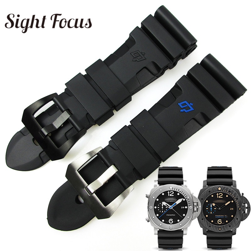 PAM Rubber Strap 24mm 26mm For Panerai Submersible StrapTali Jam PAM441/359 Panerai LUMINOR PAM111/112 PAM0389/368/380/351 24mm 26mm Dive Watch Bands for Panerai Radiomir Rubber
