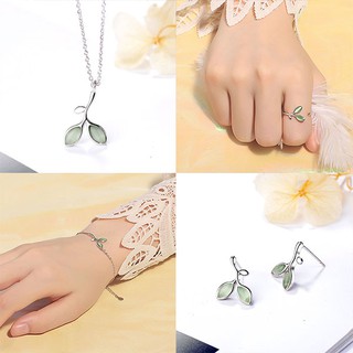 Bộ Trang Sức Bạc  S925 Italy - Bộ Trang Sức 4 Món Hình Lá Xanh Đặc Biệt - Dây Chuyền, Lắc, Nhẫn, Bông BTSB05