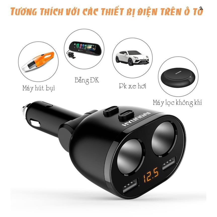 Tẩu sạc chia cổng ô tô Hãng HYUDAI Hàng Cao Cấp- Chia 2 cổng tròn và 2 USB