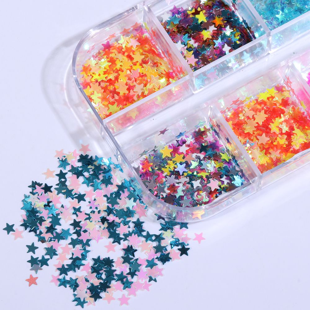 [Hàng mới về] Kim tuyến trang trí móng tay nghệ thuật họa tiết ngôi sao/mặt trăng 3D lấp lánh