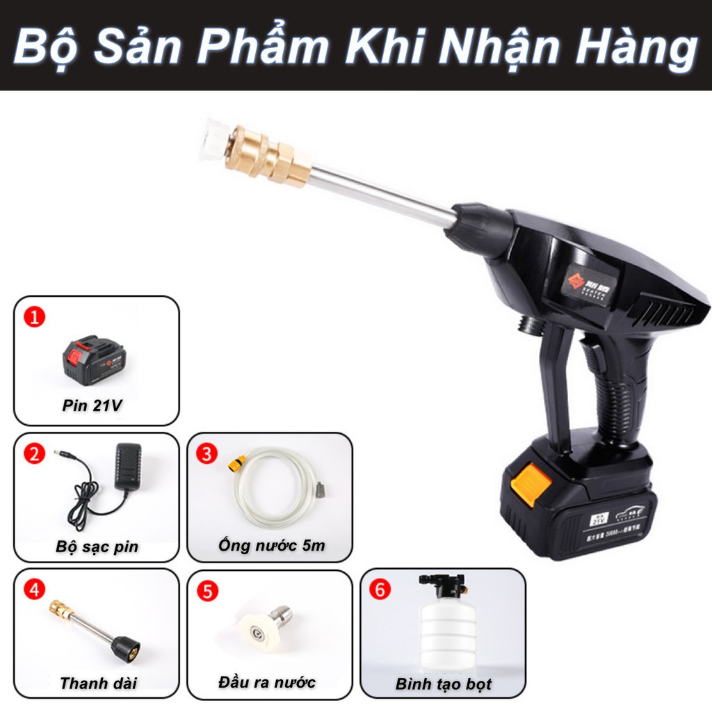 Bộ Xịt Rửa Xe Di Động Cực Mạnh Pin 21V 4400mAh 30Bar (Full Option) - Home and Garden