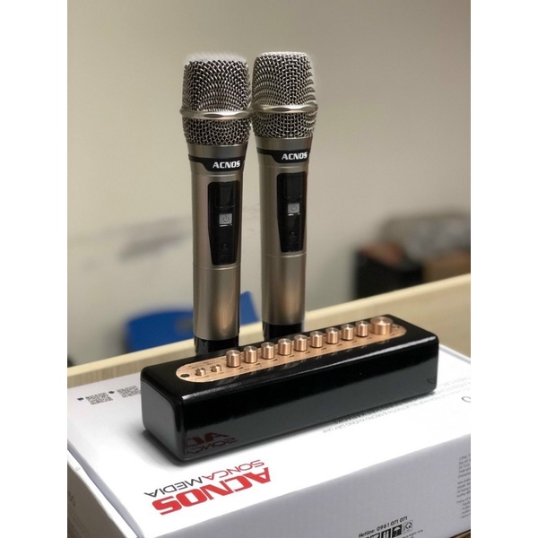 Vang số chỉnh cơ tích hợp bluetooth karaoke không dây + Kèm 2 micro không dây ACNOS Mi30 - Hang chín