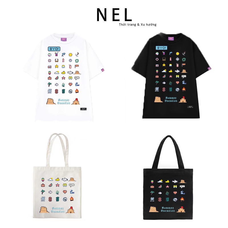 Áo thun 8YO Summer Vacation Tee - Trắng áo phông nam nữ form rộng Làm bằng cotton co giãn dày, tay ngắn