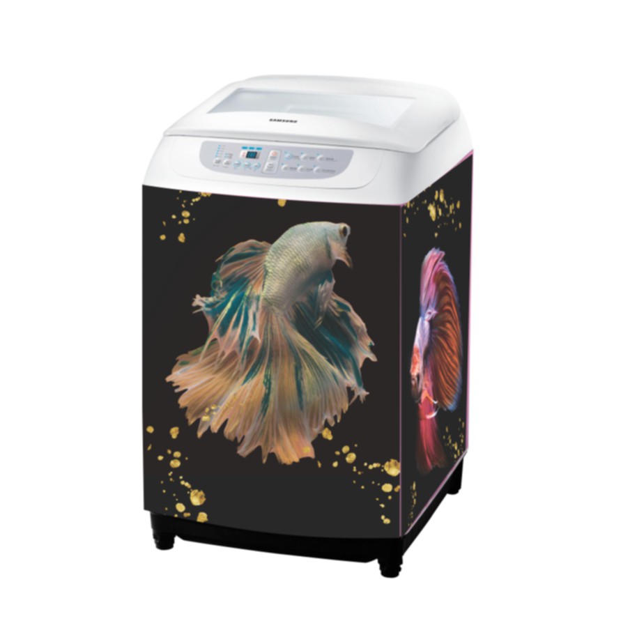 Combo miếng dán tủ lạnh và máy giặt không thấm nước mẫu 3D cá Beta (Kèm lưỡi dao và tờ hướng dẫn)