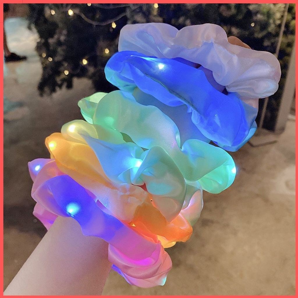Dây Buộc Tóc Scrunchies Phát Sáng kiểu Hàn Quốc Cute Bằng Vải,Có Đèn Led Phát Sáng Siêu Đẹp, Dây Thun Co Giãn