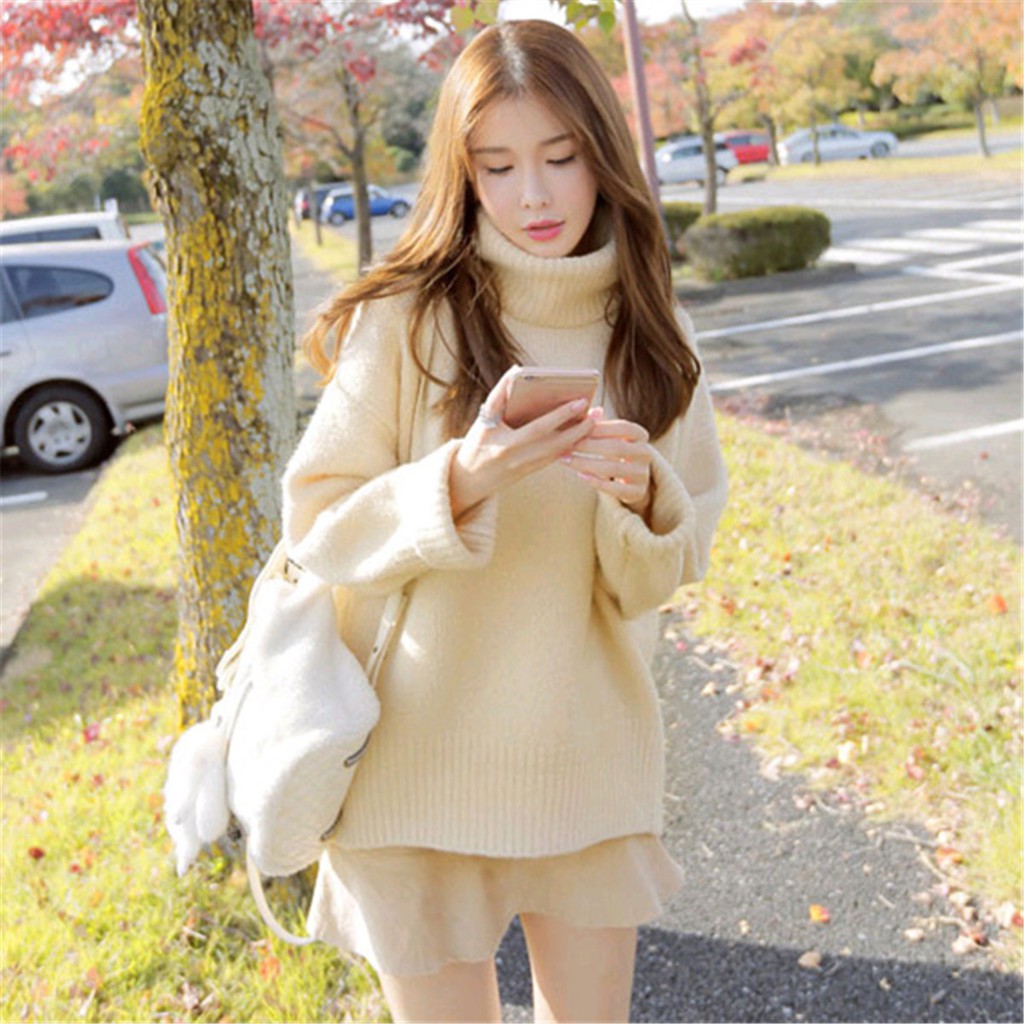 áo len ulzzang cao cổ dày cổ lọ gấp áo len nữ đẹp dáng rộng tay dài hồng xanh trắng đen đỏ kiểu hàn quốc | BigBuy360 - bigbuy360.vn