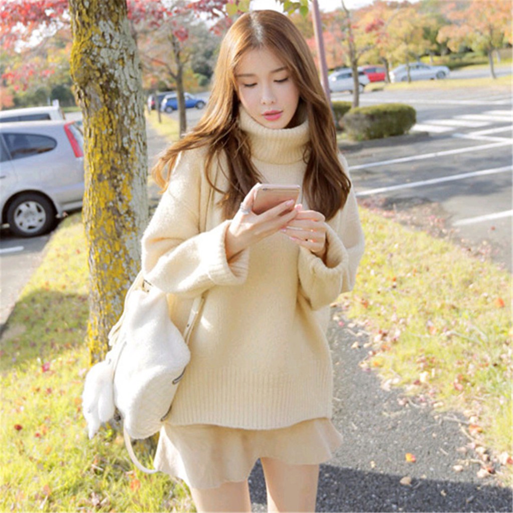 áo len ulzzang cao cổ dày cổ lọ gấp áo len nữ đẹp dáng rộng tay dài hồng xanh trắng đen đỏ kiểu hàn quốc