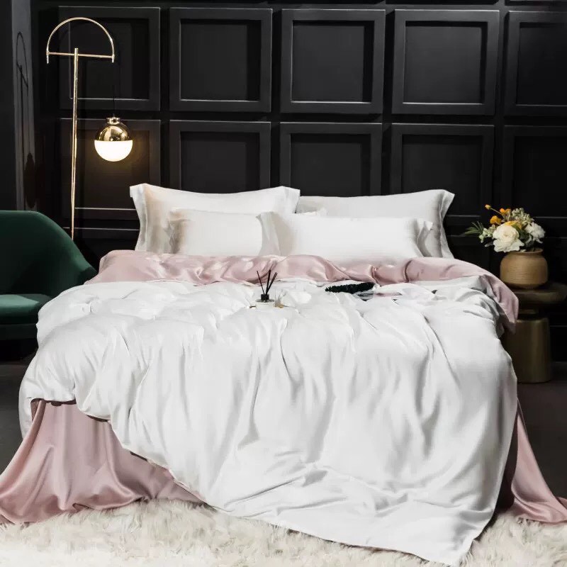 LOBE HOUSE Bộ chăn chần bông ,ga ,gối 5 món Tencel 100% màu trơn