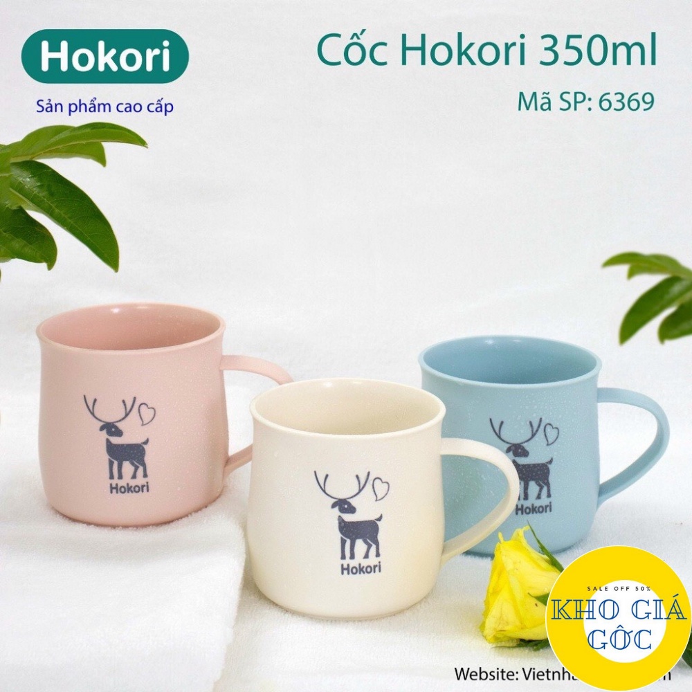 Cốc nhựa Hokori 350ml (6369) Việt Nhật chịu nhiệt tốt, cốc uống nước màu sắc xinh xắn có quai cầm