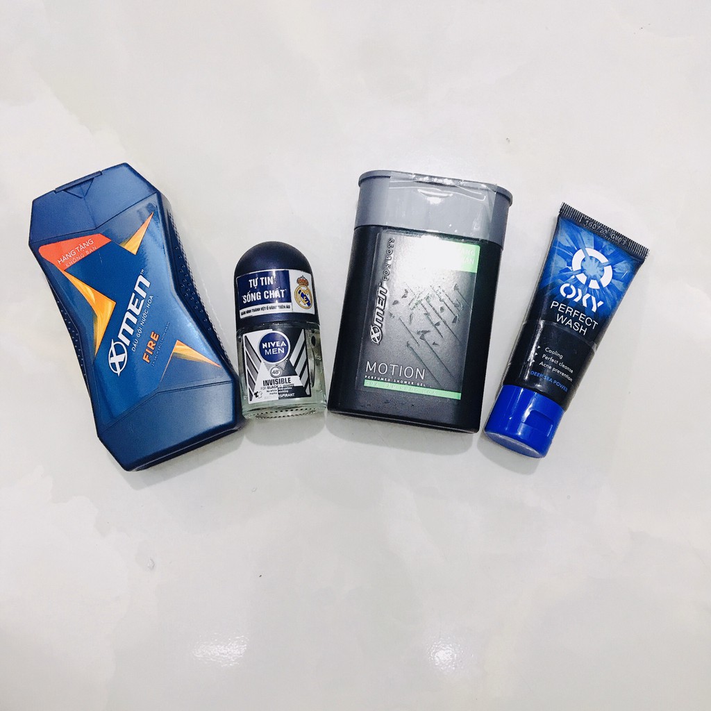 Bộ 4 món: 1 dầu gội Xmen 70g+ 1 sữa tắm Xmen 85g+ 1 lăn Nivea 12ml+ tặng 1 sữa rửa mặt Oxy 25g