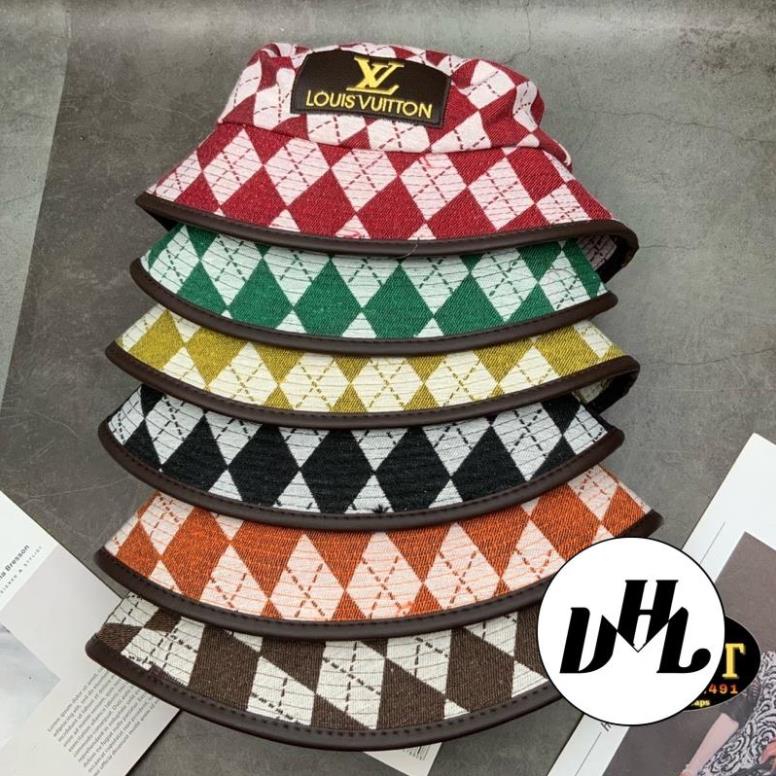 Mũ Bucket L.V Mạc Vuông Hoạ Tiết Hình Thoi Thời Trang Unisex Cao Cấp