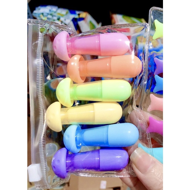 Bộ 6 Bút nhớ, Bút dạ quang Dòng Highlight Hình Nấm