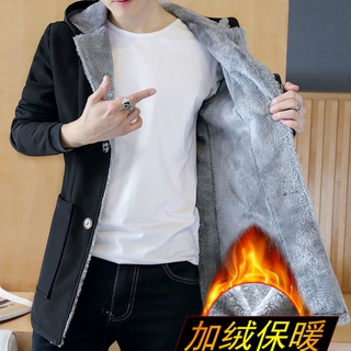 Mùa Thu Đông Bé Trai Áo Chống Gió Ấm Áp Áo Khoác Cotton Nam Dày Lông Cừu Áo Khoác Giữa Chiều Dài Có Mũ Trùm Đầu