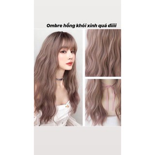 Tóc giả nguyên đầu uốn sóng hồng khói kèm ảnh thật của khách