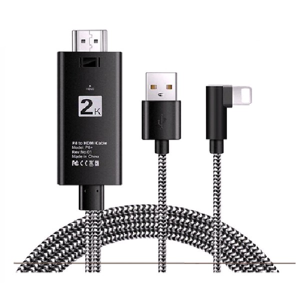 Cáp Chuyển Đổi Từ Iphone Sang  HDMI Tivi -  Lightning to HDMI 2K Dây Dù Bẻ Góc 90 Độ Dài 2m