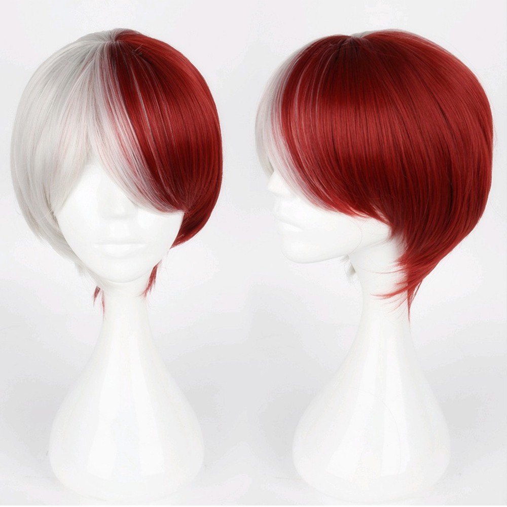 ALLGOODS Unisex My Hero Academia Wig White And Red Full Wigs Boku No Hero Academia Cosplay Wig Synthetic Hair Anime Costume Todoroki Shoto Heat Resistant Short with Bangs/Multicolor