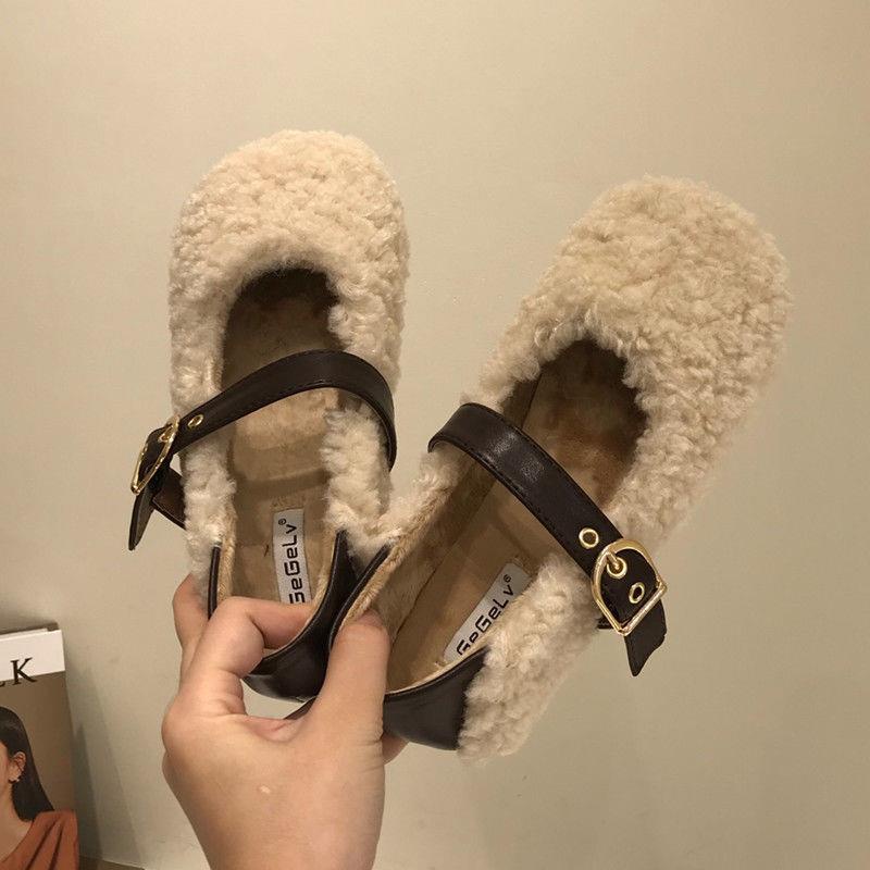 Giày Búp Bê Nữ Phủ Lông Thời Trang Hàn